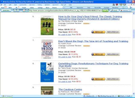 screenshot of Outwitting Dogs on Amazon's Top Ten List of dog training books